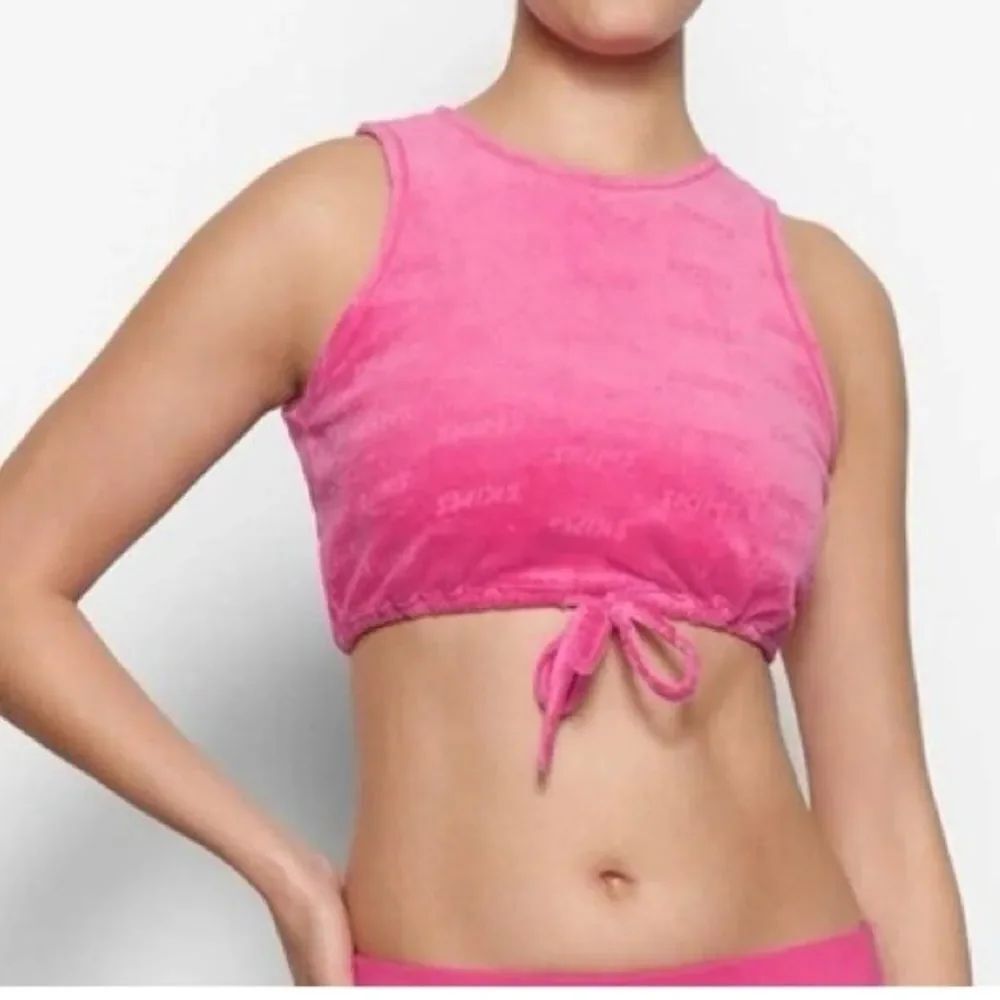 Skims Logo Velour Tie Tank in hot pink. Size extra small new with tags.
